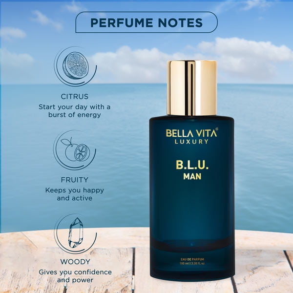 Bella Vita Luxury B.L.U Man Eau De Parfum Perfume for Men with Lemon,  Apple, Musk|Fresh, Refreshing, Energising Long Lasting EDP Fragrance Scent  100Ml