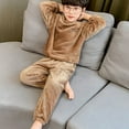 thumbnail image 3 of CCRFTGI Boys' Girls' Pajama Set Flannel Fuzzy Fleece Pjs Sleepwear Size 10-12 Soft Warm Winter Tops+pants Outfits Loungewear Coffee 7-8Y, 3 of 5