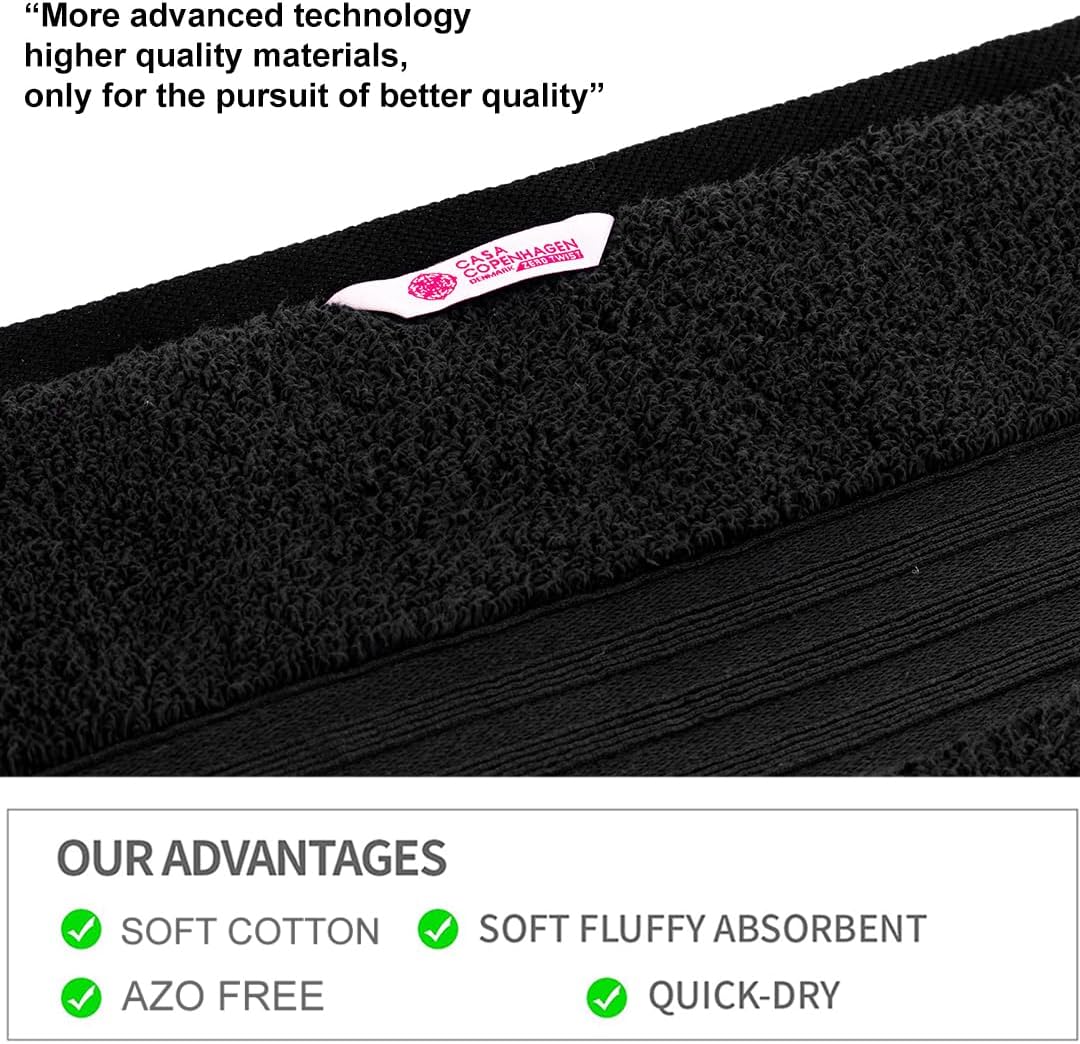 Casa Copenhagen Zero Twist, 6Pieces 100% Cotton Towel Set- Black, 600 GSM, 2Bath, 2Hand, 2Washcloths made from Egyptian Cotton, Ultra Soft Luxury Towels for Hotel Spa Kitchen Bathroom & Shower