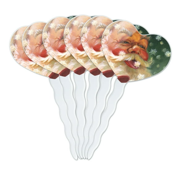 Christmas Holiday Santa Claus Tasting Snowflakes Heart Love Cupcake Picks Toppers Decoration Set of 6