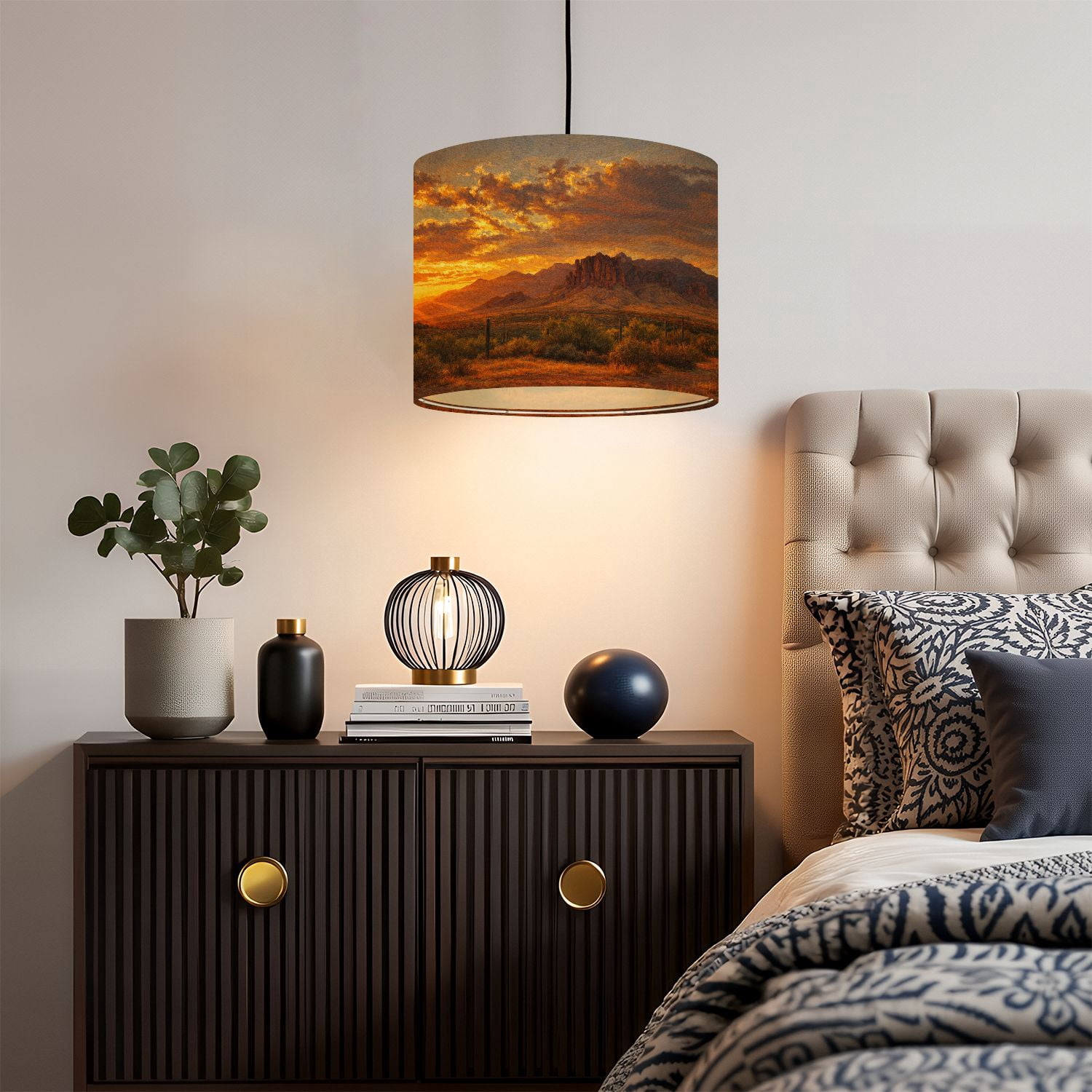 Linen Drum Lampshades American desert sunset mountain 13"x13"x10" Light Shade for Table Lamps Floor Lamp Shades Lampshade Replacement Assembly Required