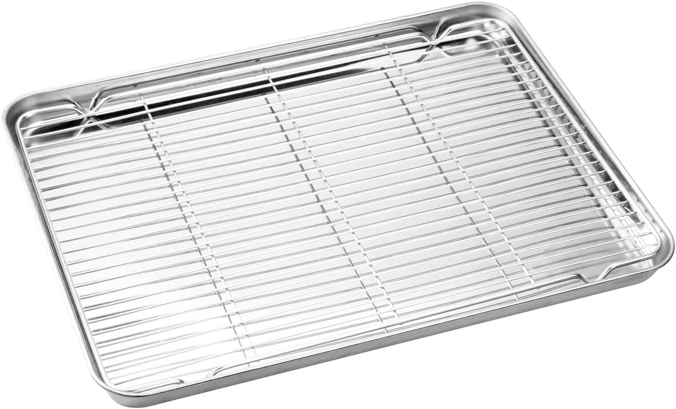 WEZVIX Stainless Steel Baking Sheet with Cooling Rack Set of 2 Cookie Sheet  with Wire Rack Rectangle Size 10 x 8 x 1 inch, Non Toxic, Rust Free & Less