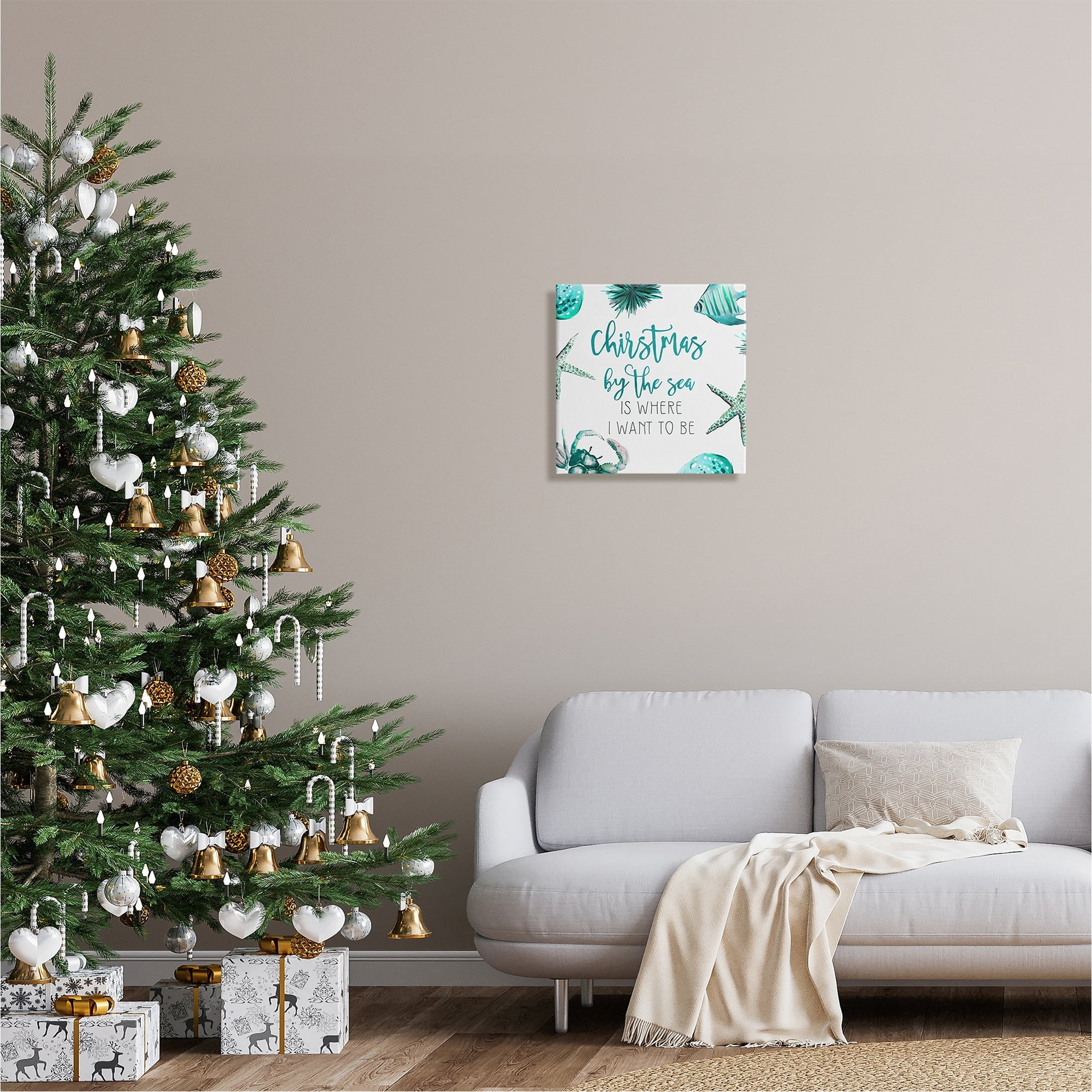 Stupell Industries Christmas By The Sea Phrase Holiday Painting Gallery Wrapped Canvas Print Wall Art