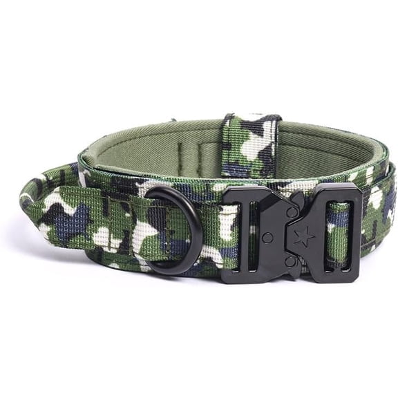 Tactical Dog Collar with Leash – Heavy Duty Adjustable No-Pull Training Collar, Double-Layer Nylon for Medium Large Dogs – Camouflage Green, XL (19.6-24.4" Neck)