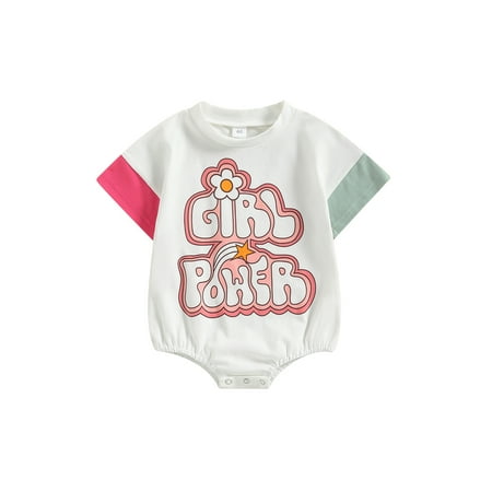 

Lamuusaa Infant Girls Romper Contrast Color Letter Print Short Sleeve Crew Neck Baby Bodysuits Summer Casual Jumpsuits
