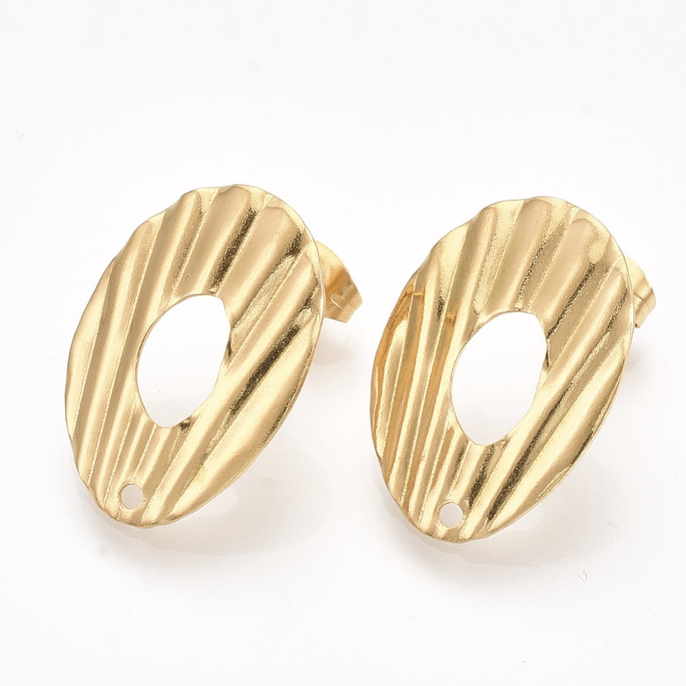 304 Stainless Steel Stud Earring Findings with Ear Nuts/Earring Backs Oval Golden 23x16.5mm Hole: 1.5mm Pin: 0.7mm DIY