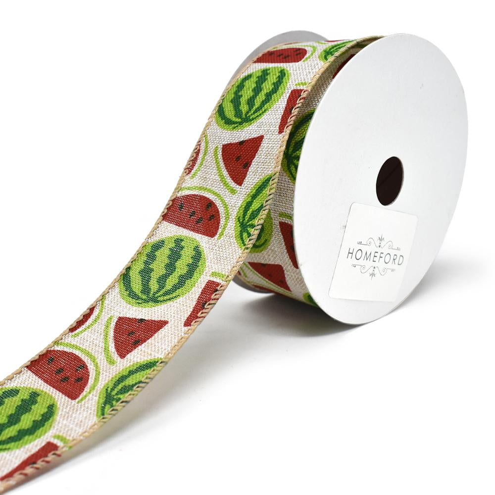 Watermelon Printed Wired Canvas Ribbon, 1-1/2-Inch, 10-Yard, Natural ...