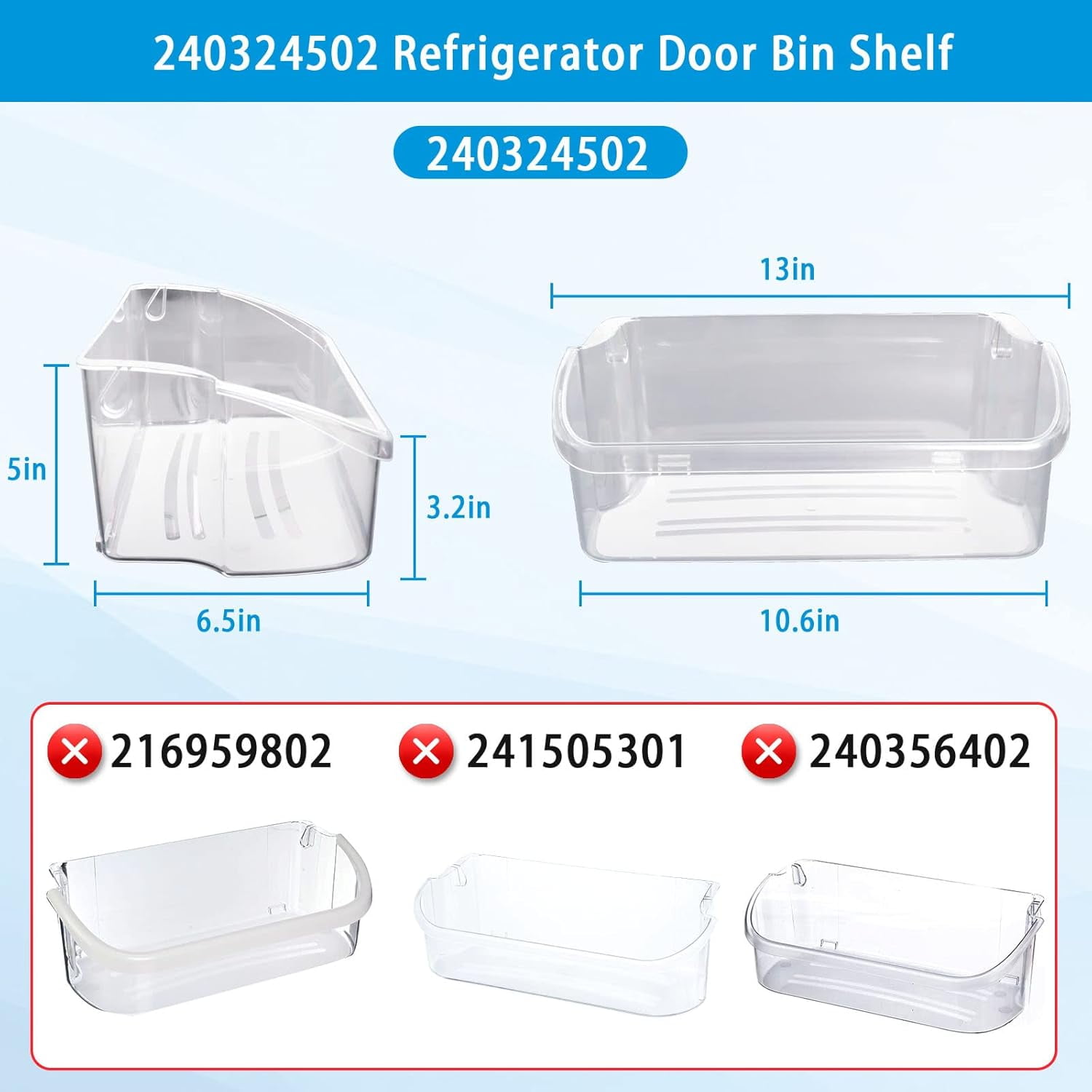 2PCS 240324502 Refrigerator Door Bin Shelf Replacement Compatible with Frigidaire Kenmore Electrolux Fridge Door Shelves Bin Part Fit Model LFSS2312TF0 LFSS2312TE0 LFSS2312TP0 FFSS2315TS0 FFSS2315TS2