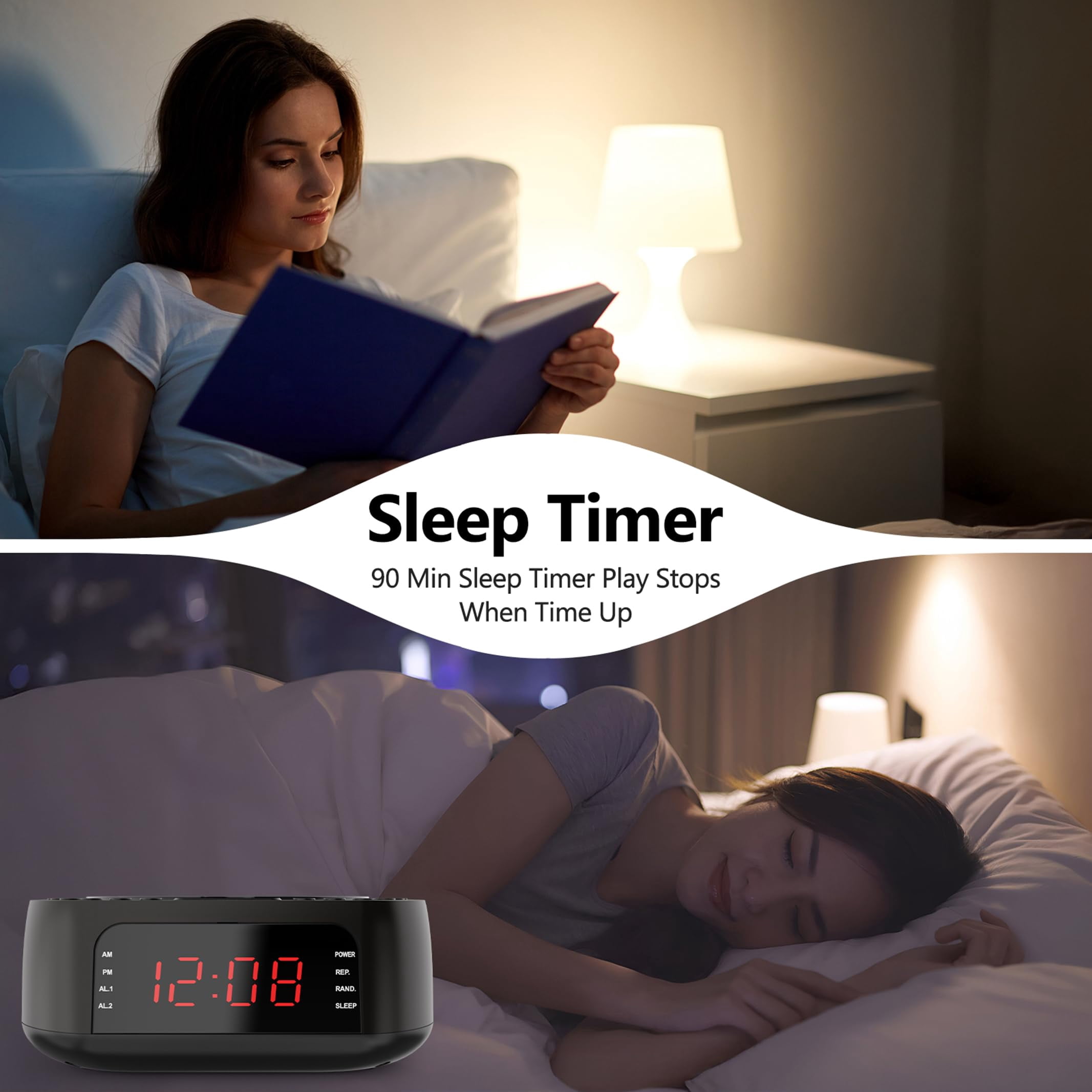 Nidemao CD Player Alarm Clock with Remote Control: Supports CD/MP3 playback, Bluetooth, FM radio, speaker, USB charging, and dimmable display. Suitable for bedrooms – dual alarm clocks, selectable ri