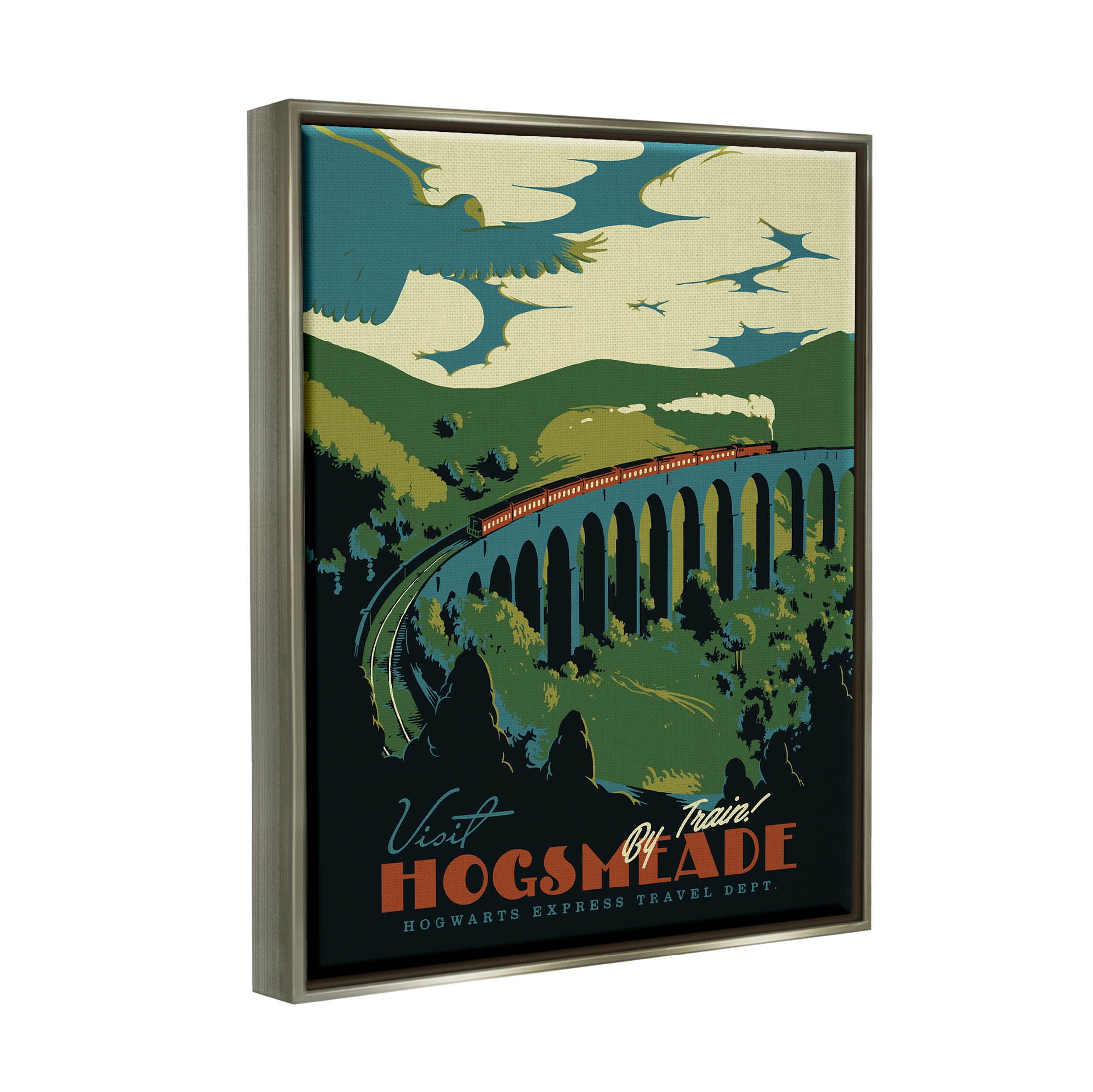 Stupell Industries Hogsmeade By Train Fantasy Literature Graphic Art Luster Gray Floating Framed Canvas Print Wall Art, Design by Matheus Lopes Castro