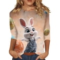 thumbnail image 2 of HAVUITYY Easter 3/4 Sleeve Sweaters for Womens, Cute Bunny Eggs Printed Womens Goung Out T-Shirts, Women's Spring Lightweight Tops, 2 of 5