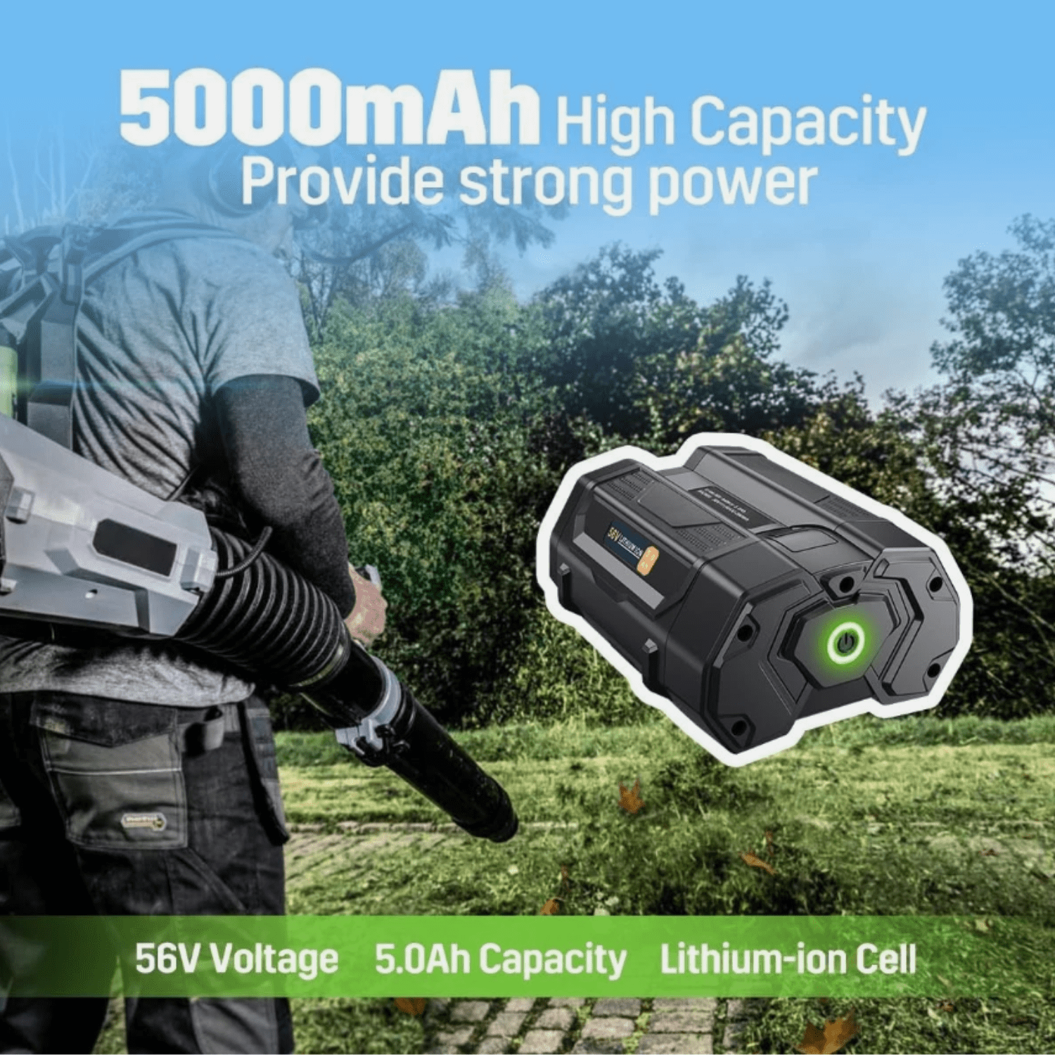 【 5.0Ah High Capacity 】2 Pack 56V Lithium Ion Battery Replacement for EGO 56V Battery Compatible with EGO 56 Volt Power Tools CS1604 CS1804 HT2400 LB6504 PH1400 Rechargeable Battery