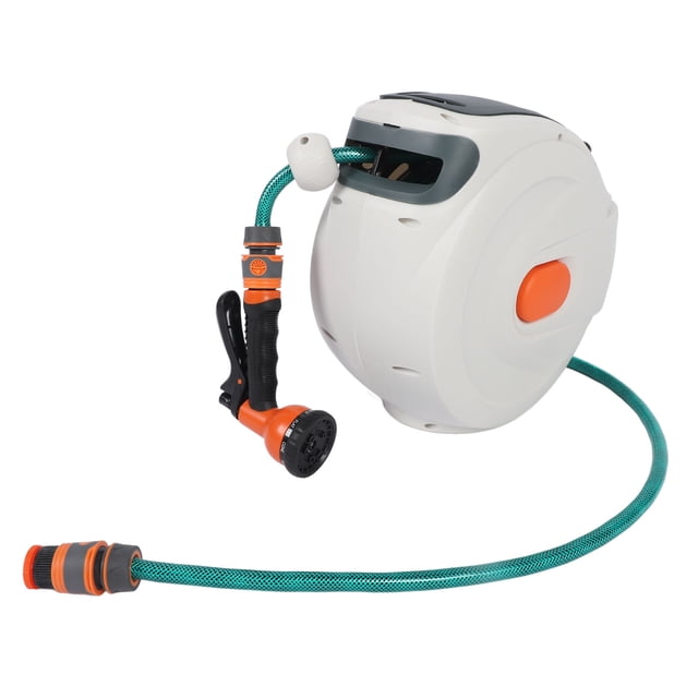 Retractable Garden Hose Reel Wall Mount, Slow Return Retractable Garden Hose Reel with Sprayer Nozzle for Watering