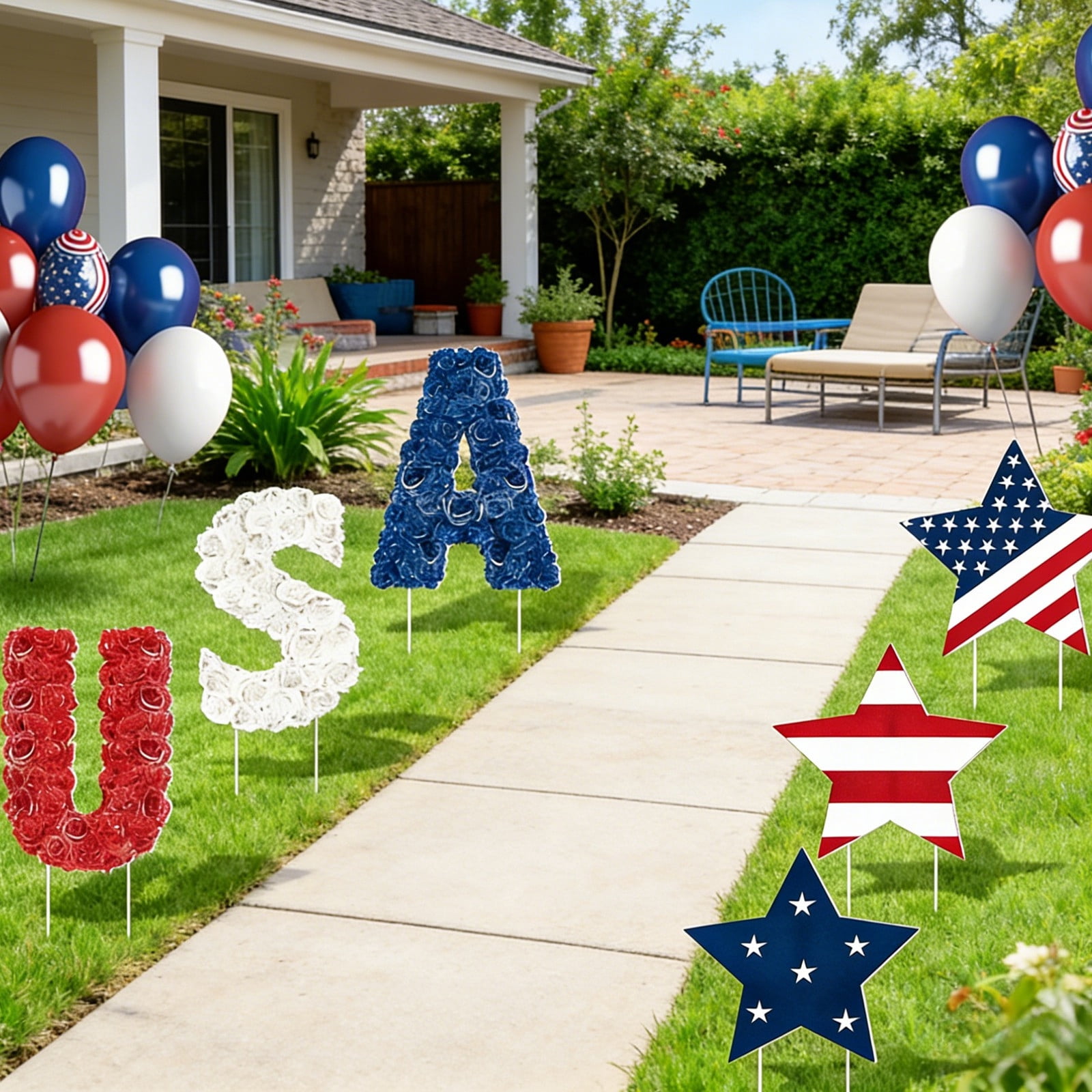 4th Of July Patriotic Yard Stake Signs 6Pcs USA Letter Star Red White Blue Lawn Decoration 250th Anniversary Garden Art for Party
