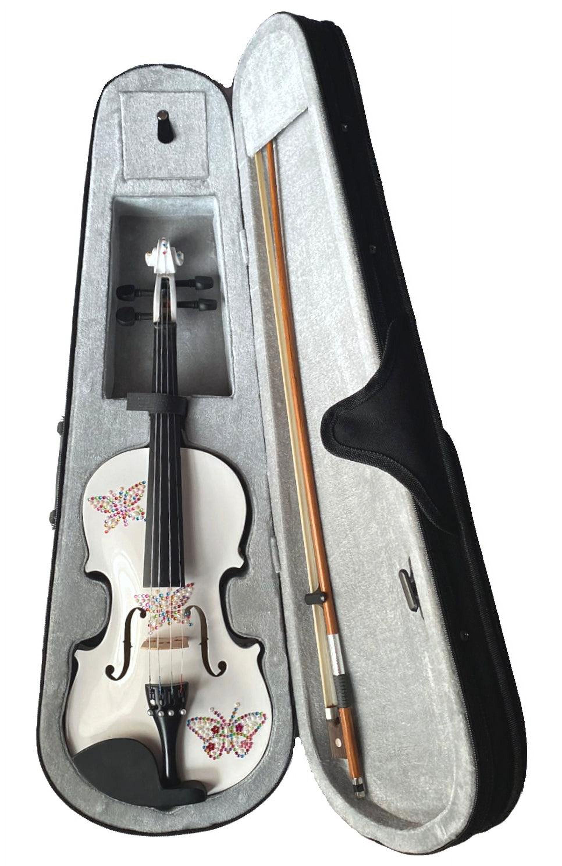 Butterfly Bling Bling Violin Outfit w Matching Carbon Fiber Bow Case Crystal Fine Tuners Rosin Strings Set Up