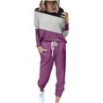 thumbnail image 2 of CHUANK Ensembles de Survêtements 2 Pcs Ensemble de Joggeurs pour Femmes Manches Longues Bloc de Couleur Mode Décontractée Ample Col Rond Deux Pièces Pantalons de Survêtement Joggeurs Gris Taille g, 2 of 5