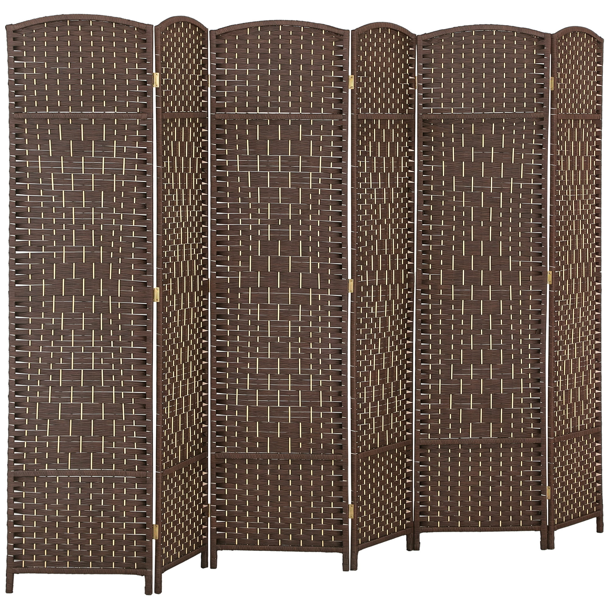 HOMCOM 6 Panel Room Divider, 6' Tall Folding Privacy Screen, Woven Freestanding Wood Partition for Home Office, Bedroom, Brown