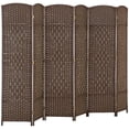 thumbnail image 2 of HOMCOM 6 Panel Room Divider, 6' Tall Folding Privacy Screen, Woven Freestanding Wood Partition for Home Office, Bedroom, Brown, 2 of 9