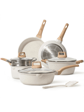Carote Nonstick Pots and Pans Set,10 Pcs Induction Kitchen Cookware Sets (White Granite)