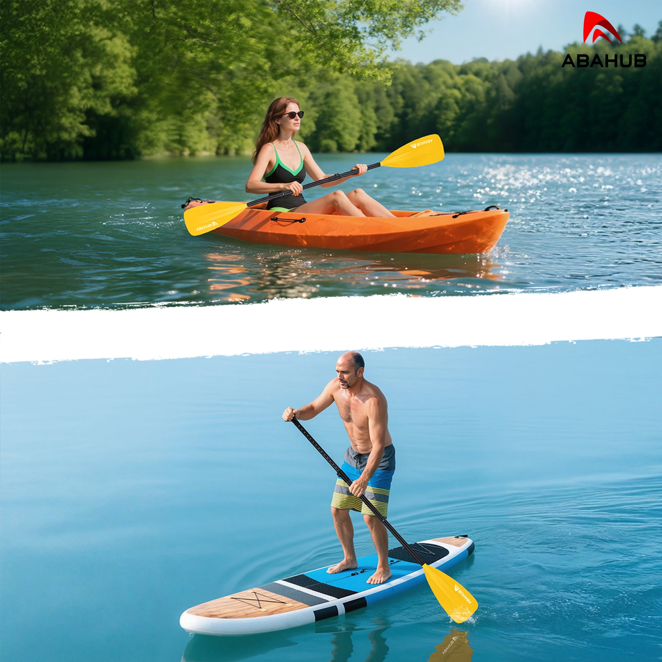 AbahubFit Paddle Oars for SUP and Kayak 2-IN-1, Adjustable Lightweight Paddle (4-Piece), Aluminum Shaft 68-84"(Yellow)