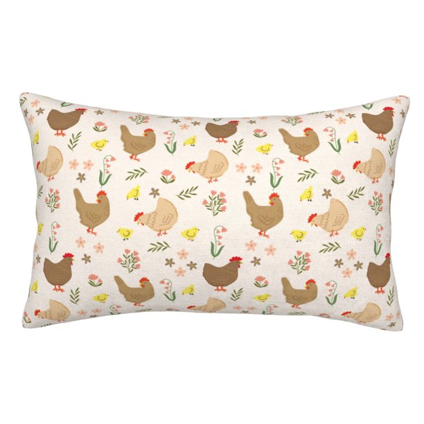 Fotbe Chicken Family Funda de Almohada Decorativa Estilo Occidental, Lujo en Algodón, Fundas para Almohadas King, Cojín Estampado para Decoración del Hogar-14"x20"