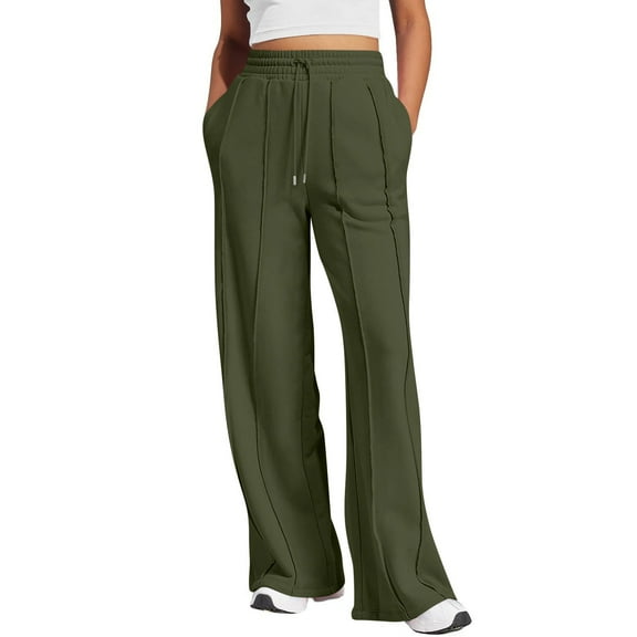 BRDFRL High Waisted Sweatpants for Women Elastic Elevated Seams Wide Leg Drawstring Loose Long Pants with Pockets Army Green L