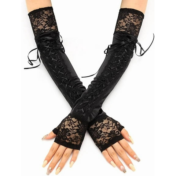 YooGuoGuo Fingerless Lace Gloves Black Long Lace Gloves Flower Elbow Tea Gloves for Women 1920s Flapper Accessories Halloween Costume Party