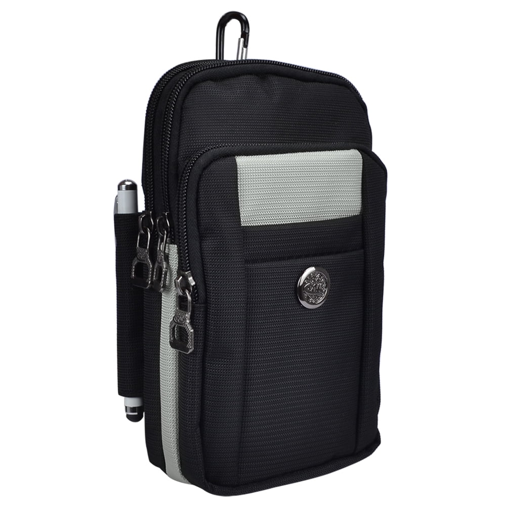 BUNDLE: Sports Travel EDC Tactical Pouch (Gray) with Tempered Glass Screen Protector for Apple iPhone X and XS -Includes Detachable Shoulder Strap, Belt Loop, & Carabiner Clip