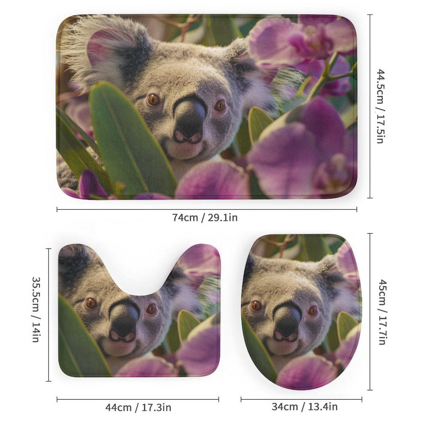 Shower Curtain Sets with Rugs 4 Piece Koala with Purple Orchids with Rugs Toilet Lid Cover And Bath Mat Custom Koala Bear Bathroom Shower Curtains Sets for Bathtub Decor 72inch X 72inch