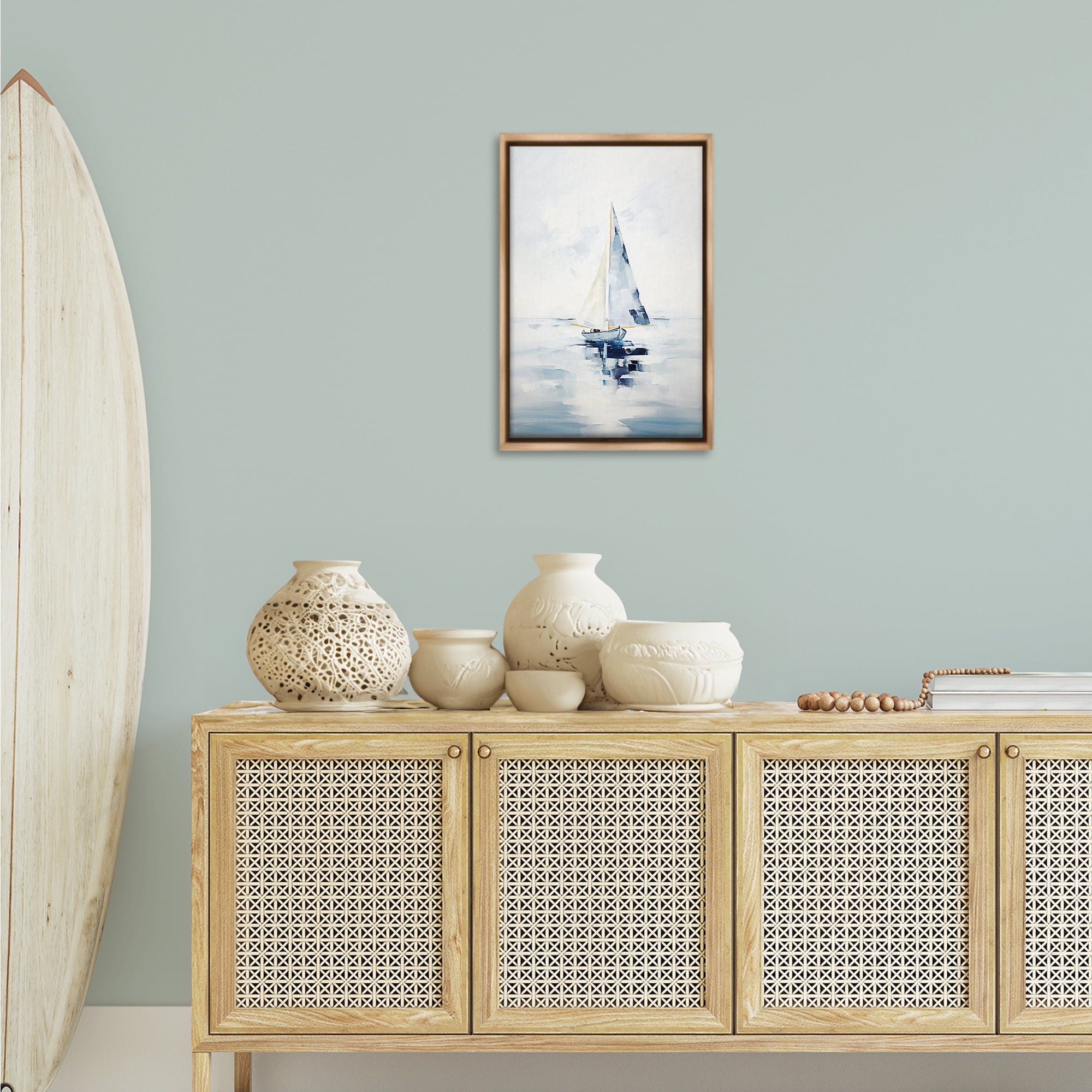 Stupell Industries Abstract Paint Strokes Boat Abstract Painting Brown Floater Framed Canvas Art Print Wall Art, 17 x 25