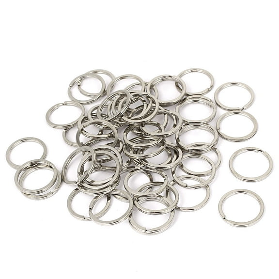 REGALWOVEN 50pcs 28mm Dia Silver Tone Metal Split Ring Keychain Keyring Key Holder