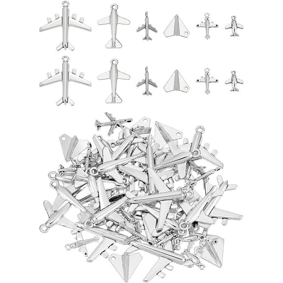 60Pcs 6 Styles Tibetan Style Pendants Silver Aircraft Airplane Charms Alloy Airplane Pendant Charms for DIY Necklace Bracelet Jewelry Making Accessory