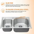 thumbnail image 4 of DIRECTUNIT 18 Gauge Stainless Steel Kitchen Sink Drop-In Top Mount, 33"x22"x9", 4 of 5
