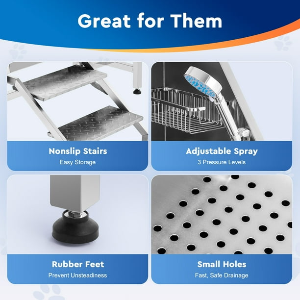 50 Stainless Steel Dog Grooming Bath Tub Kit Pet Bathing Station Wash Shower