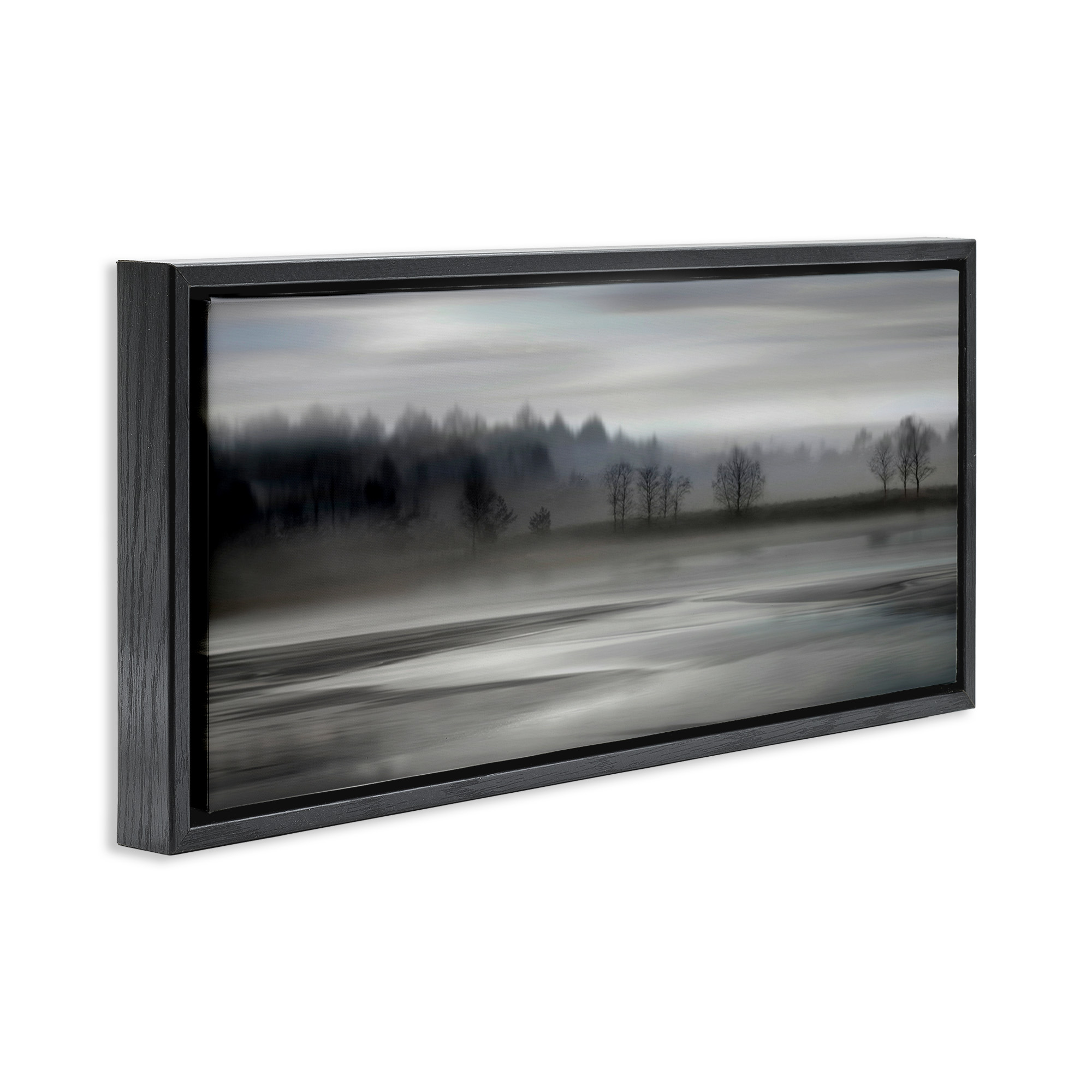 Stupell Industries Grey Nature Landscape Landscape Painting Black Floater Framed Canvas Art Print Wall Art, 31 x 14