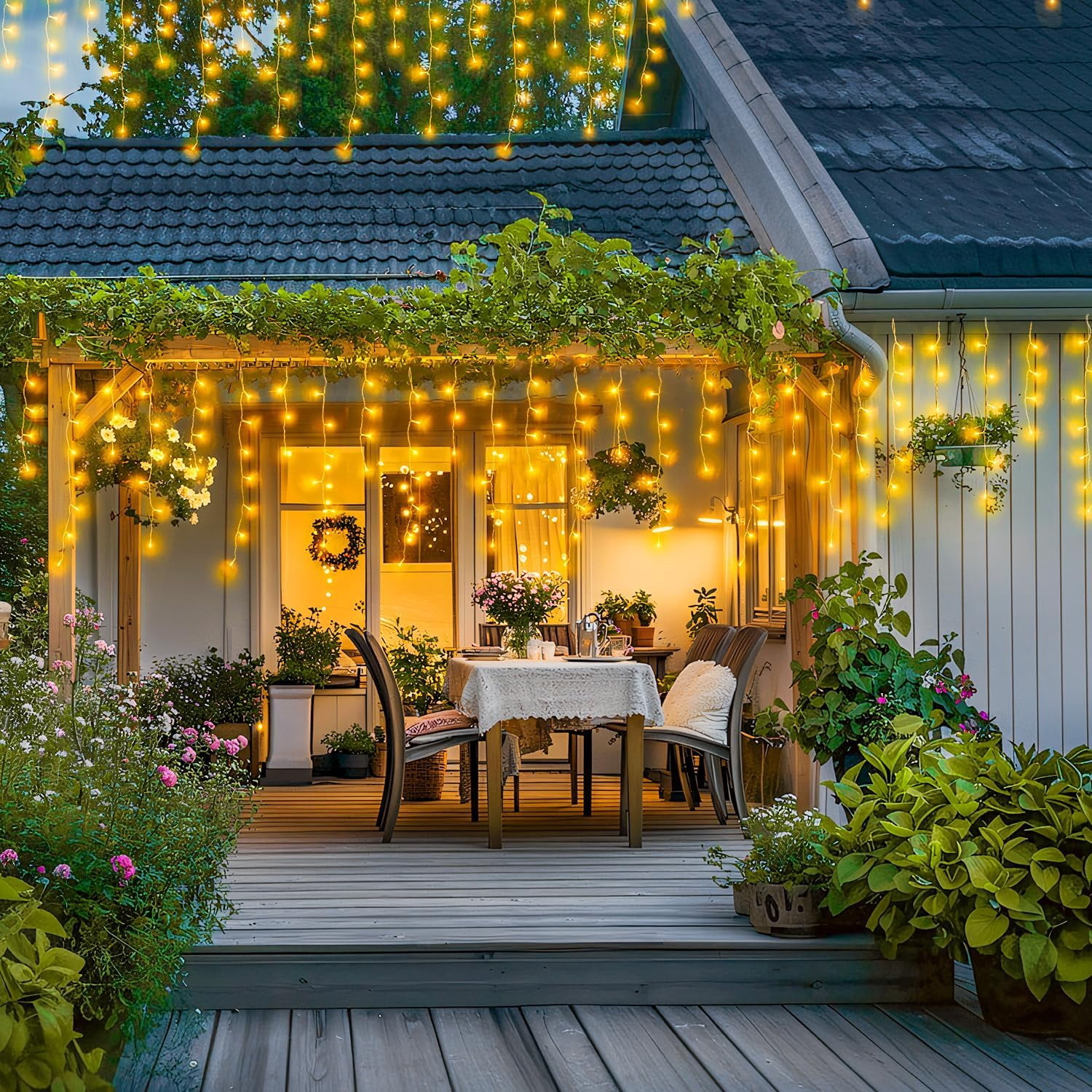38.8FT Icicle Lights for Outside, 400 LED Icicle Christmas Light Outdoor Indoor Plug in, Warm White Curtain String Lights for Wedding House Patio Party Fireplace Holiday Decorations