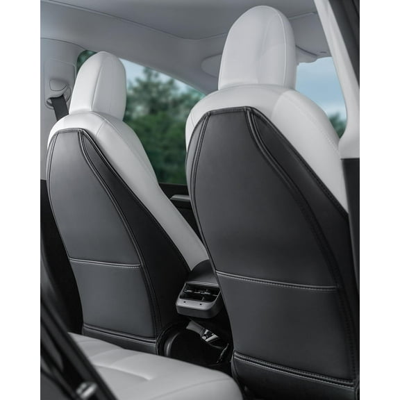 Leather Seat Back Protector Designed for Tesla Model Y Model 3 Accessories, Wear-Resistant Kick Mats with Organizer Pocket, Set of 2 (Black)