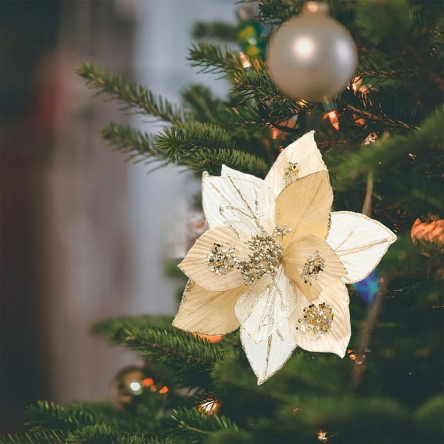 JWshufel Simulated Flower Christmas Decoration for Tree with Realistic Texture and Long Lasting Cloth for Vacation Home Party Wedding Decor 9.4in Beige