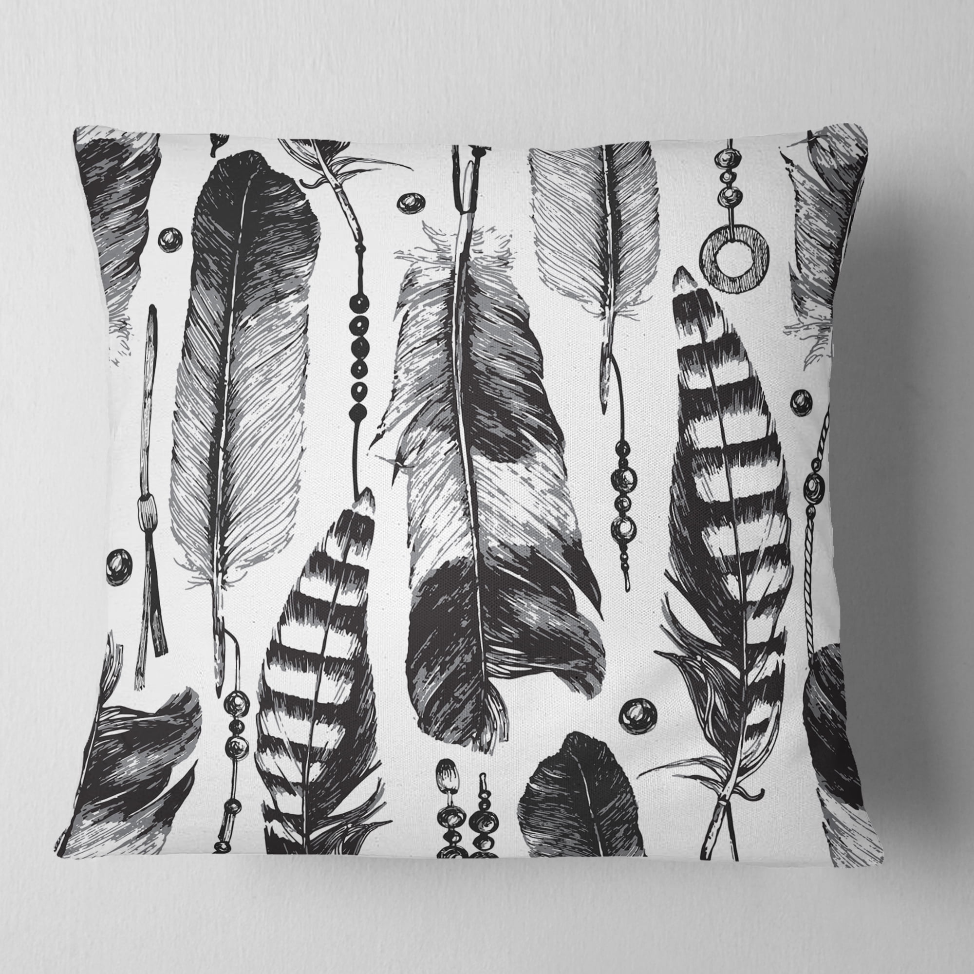 Designart Hand drawn Feathers - Abstract Throw Pillow - 18x18