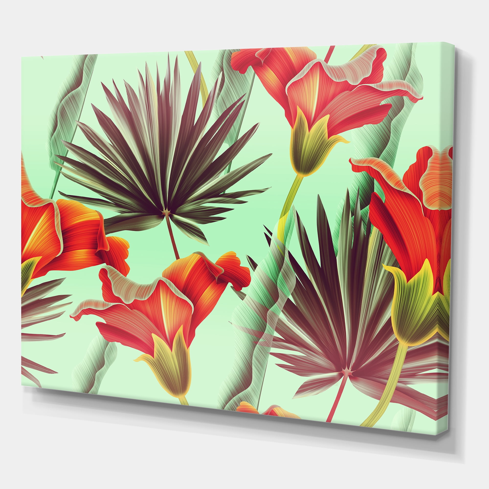 Designart ' VIntage Tropical Flowers VII ' Traditional Canvas Wall Art Print