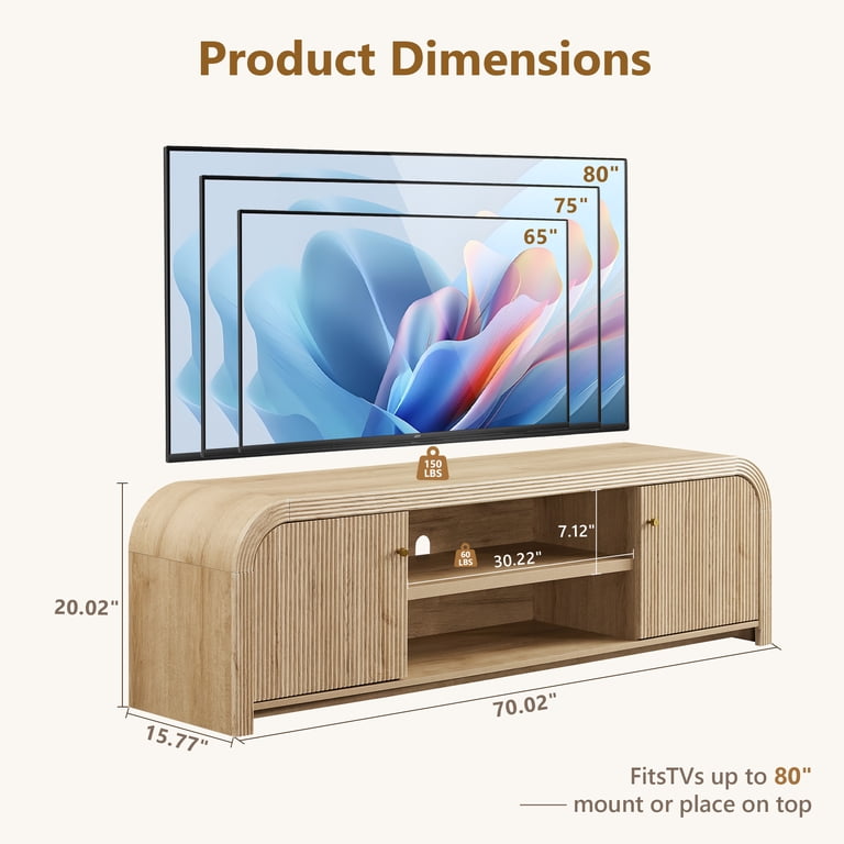 KeyWhat Fluted TV Stand for TVs Up to 80", Storage Cabinet photo 3