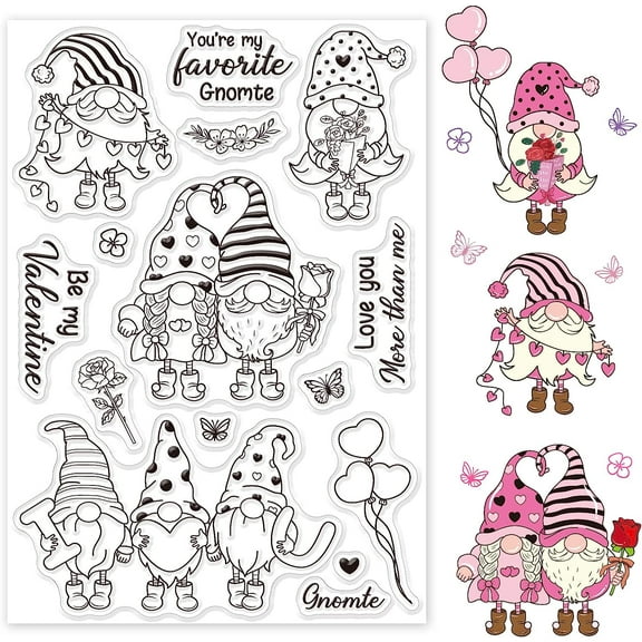DIY Gnome Silicone Clear Stamps Valentine's Day Rose Transparent Stamps for Holiday Greeting Cards Diary Joural Making DIY Scrapbooking Photo Album Decoration Paper Craft DIY