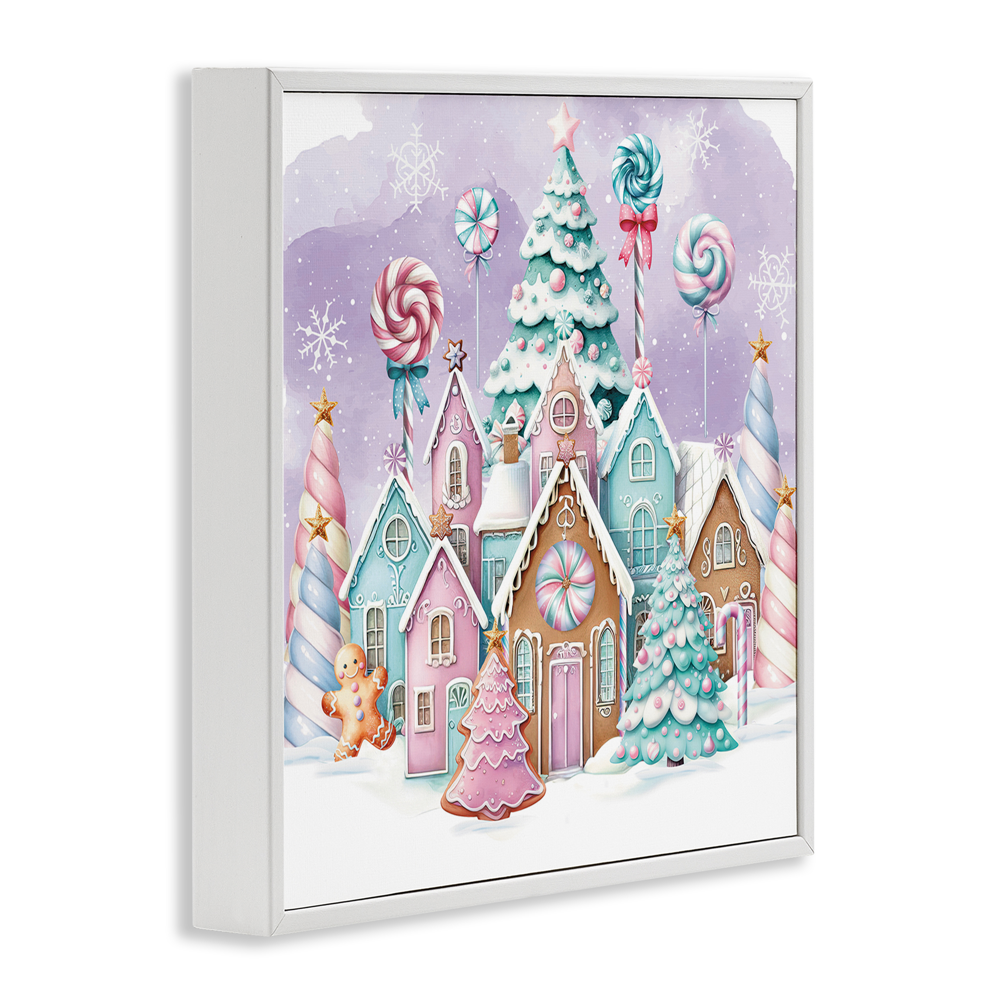 Stupell Industries Gingerbread Candy Town Holiday Painting White Framed Art Prints Wall Art, 24 x 24