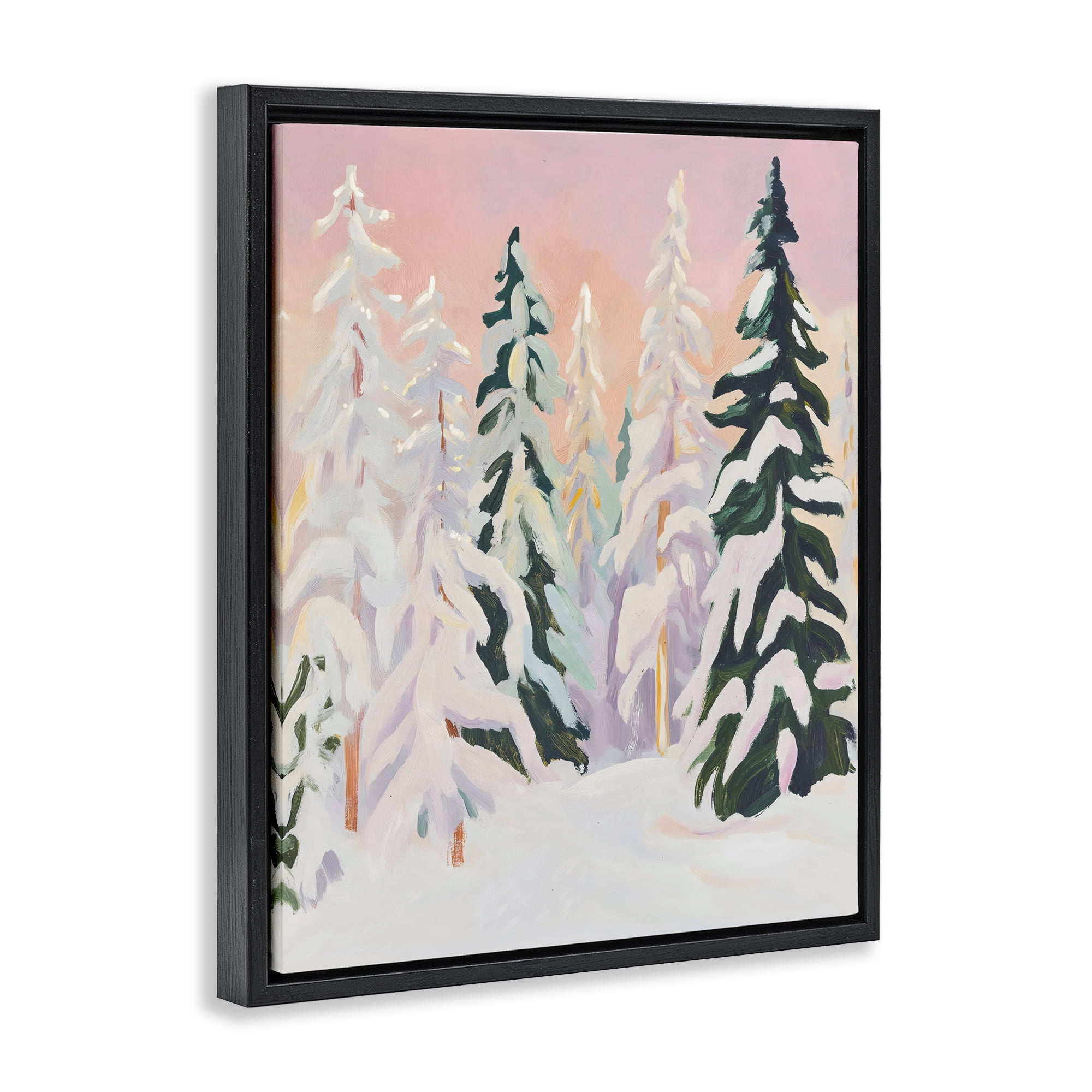 Stupell Industries Peachy Pastel Winter Forest Black Framed Floater Canvas Wall Art, design by The Prints Vibe