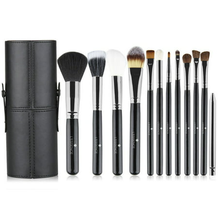 Professional Core Makeup Brush 12 Pcs Set Foundation Blending Blush Eyeliner Powder Brush Kit , Black , WMLS2354
