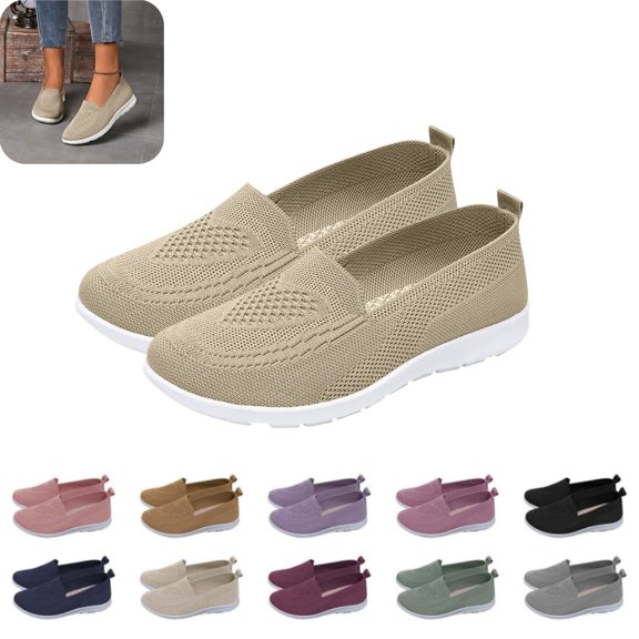 gzxflxpge Orthopedic Shoes for Women Breathable Soft Shoes New Lightweight Comfortable Mesh Stretch Sneakers Go Walking Slip on Foam Shoes Beige 6.5（CN-37）