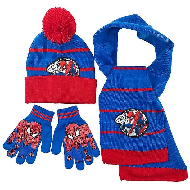 Kids Spiderman Beanie Knit Hat Scarf And Gloves Winter Warm Set
