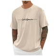 thumbnail image 3 of Summer Thin T Shirts for Men City Letter Print Crew Neck Short Sleeve Tees Sports Casual Basic Tops Beige M, 3 of 5