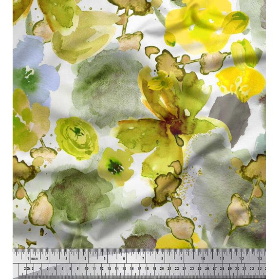 Soimoi Georgette Viscose Fabric Rose Watercolor Printed Craft Fabric by the Yard 42 Inch Wide