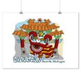 thumbnail image 2 of Seattle, Washington, Chinatown, Cartoon Icon (9x12 Wall Art Print, Home Decor), 2 of 3